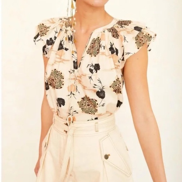Ulla Johnson Ruffle-Sleeve Floral Elia Top Sz:0 - Picture 1 of 12